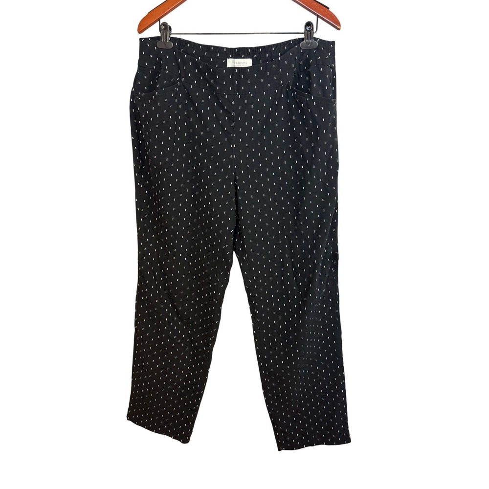 Talbots Trousers Women 16W Black White Dotted Straight Leg Elastic Waist Pants
